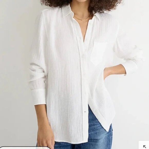 J. Crew Tops - J. Crew Garcon Classic Fit Cozy Double Gauze Shirt in White Size 2 NWT